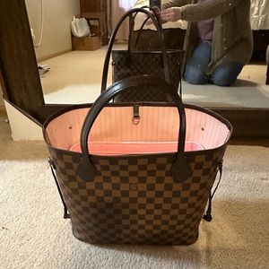 Authentic Louis Vuitton Neverfull MM Damier Ebene Rose Ballerine Plus Insert